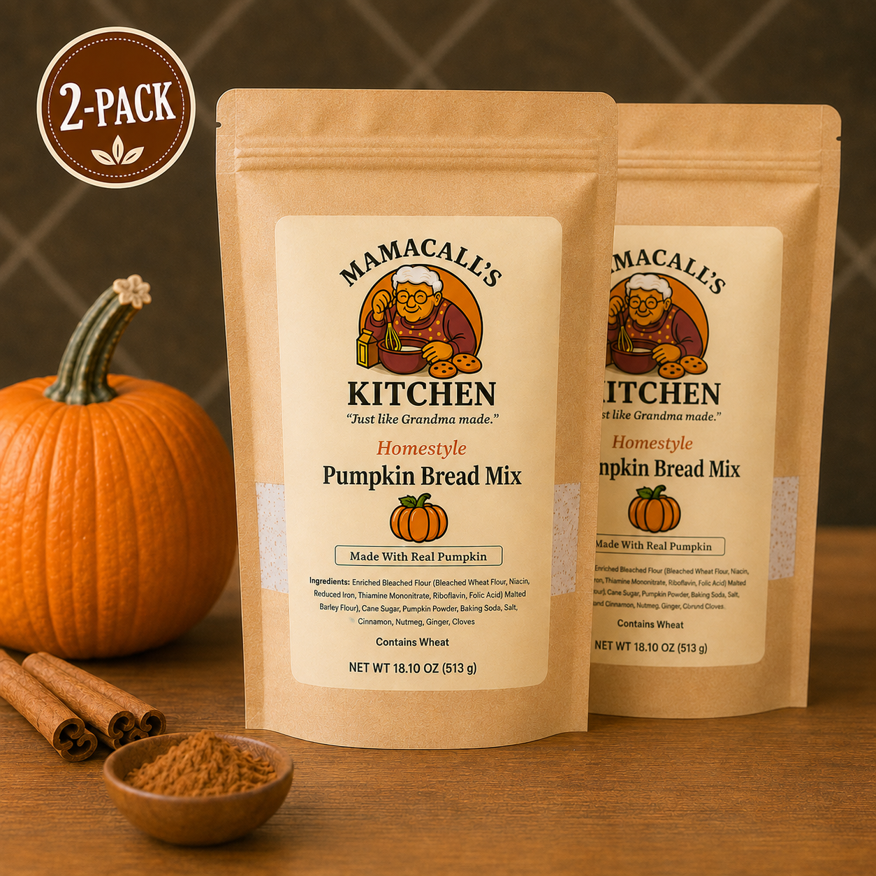 MamaCall's Pumpkin Bread Mix with Real Freeze-Dried Pumpkin 2-pack