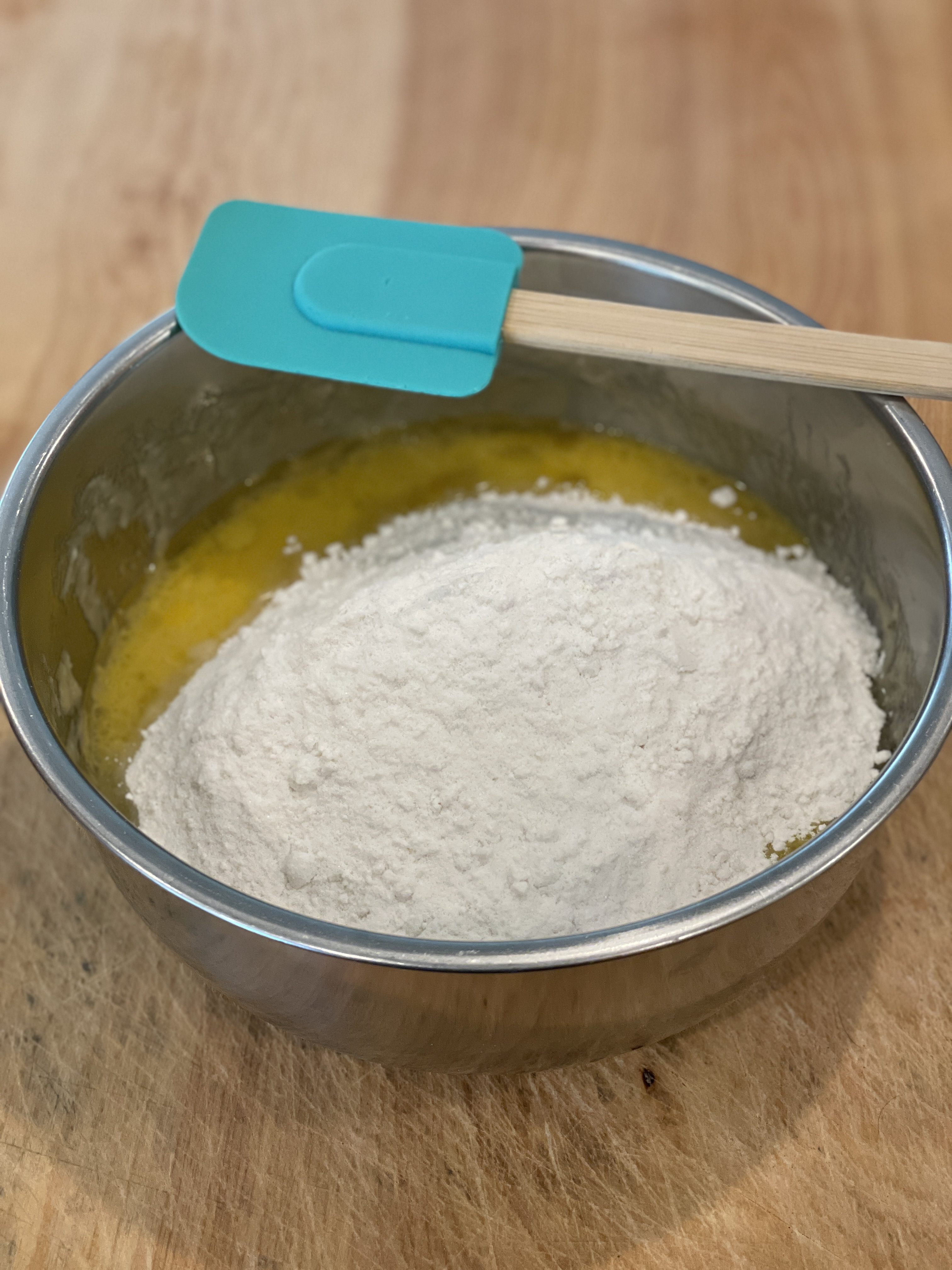 Banana bread mix added to the wet ingredients